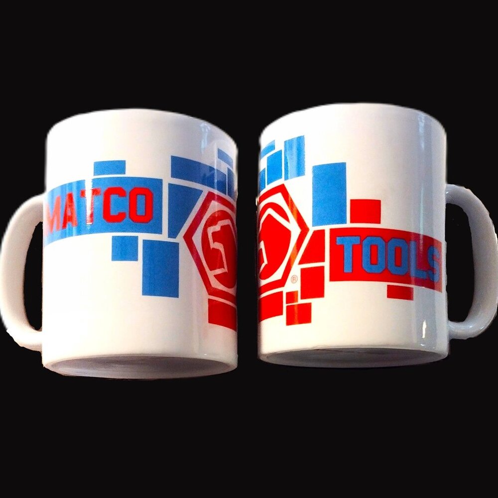 MATCO Tools ~ Set of 2 Ceramic Coffee Mugs, Red & Blue Block Design Logo ~ NEW!